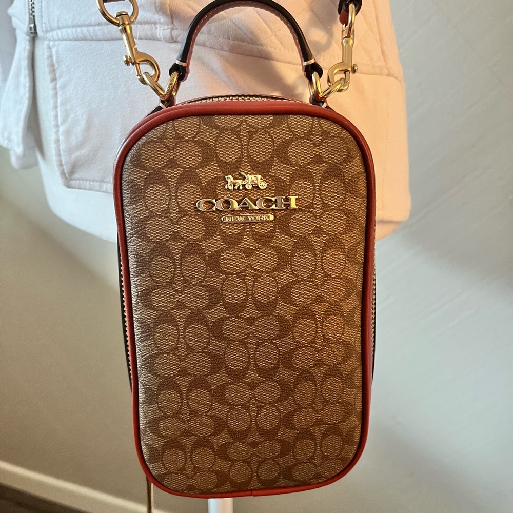 COACH Eva Brown Signature Leather Crossbody with Gold Hardware